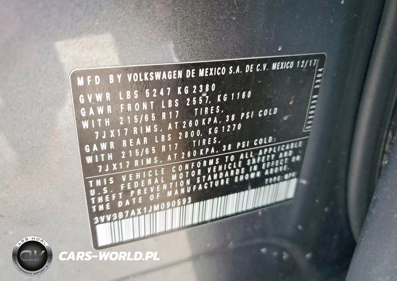 2018 Volkswagen Tiguan Se VIN:3VV3B7AX1JM090593 - 12