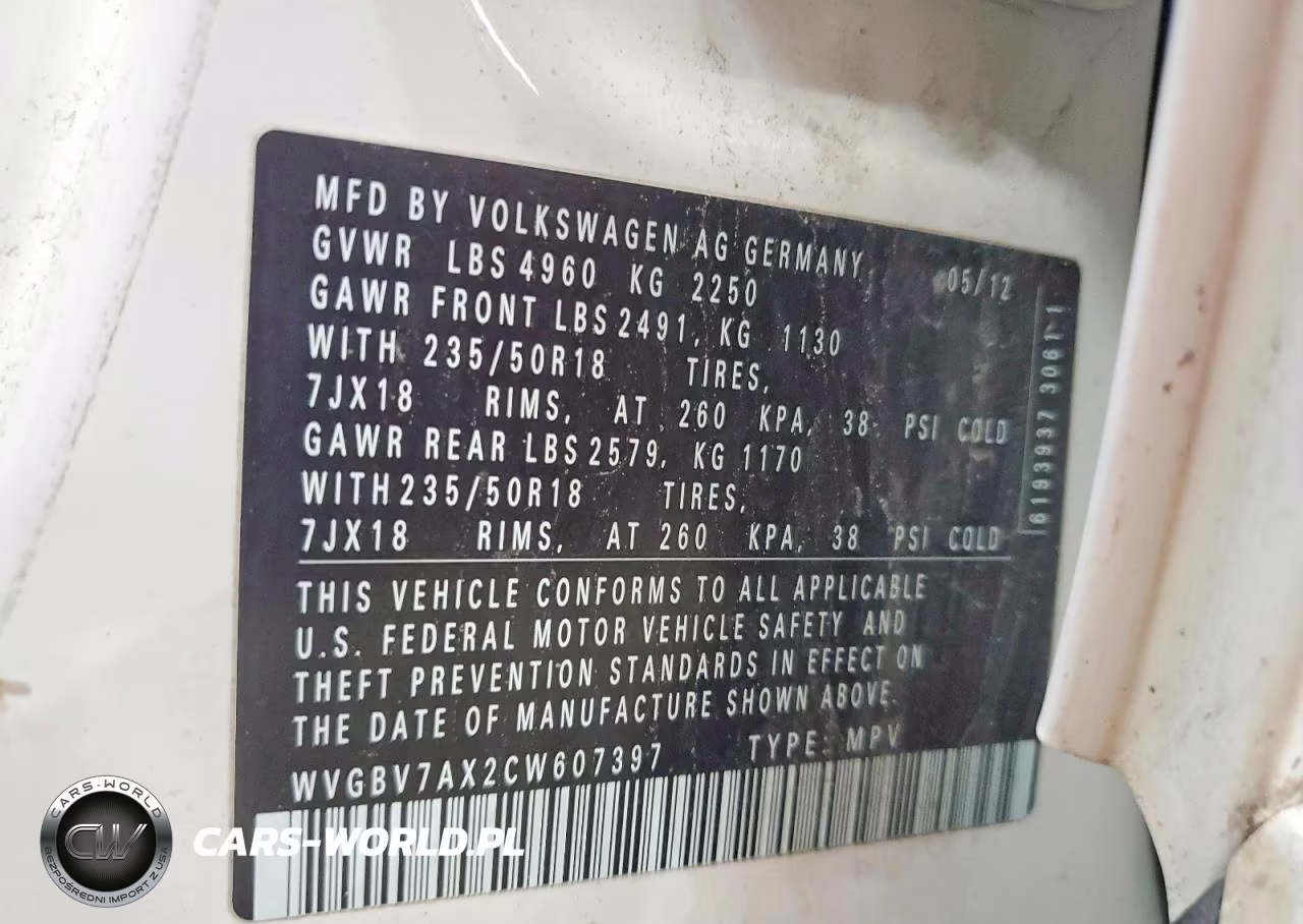 2012 Volkswagen Tiguan S VIN:WVGBV7AX2CW607397 - 13