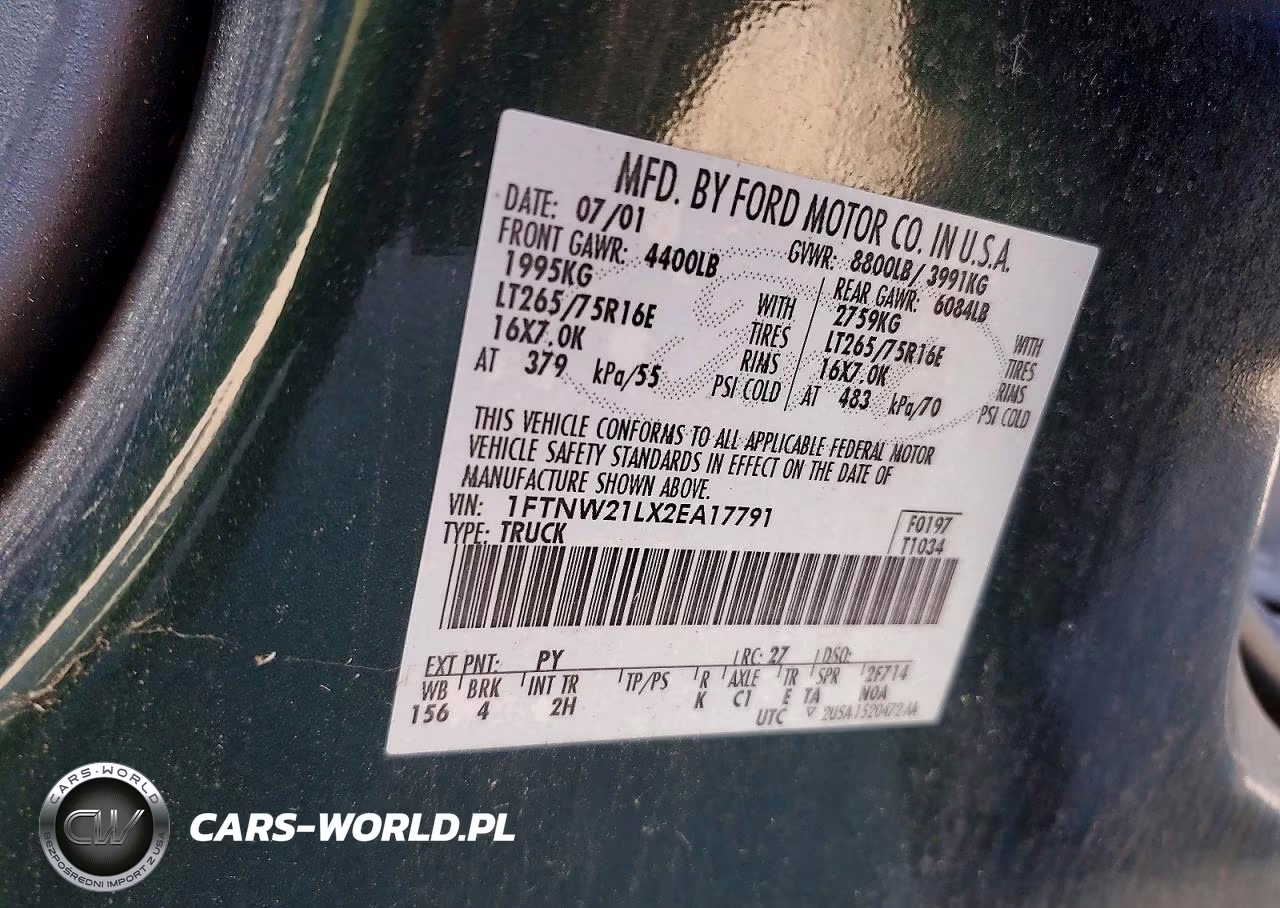 2002 Ford F250 Super Duty VIN:1FTNW21LX2EA17791 - 12