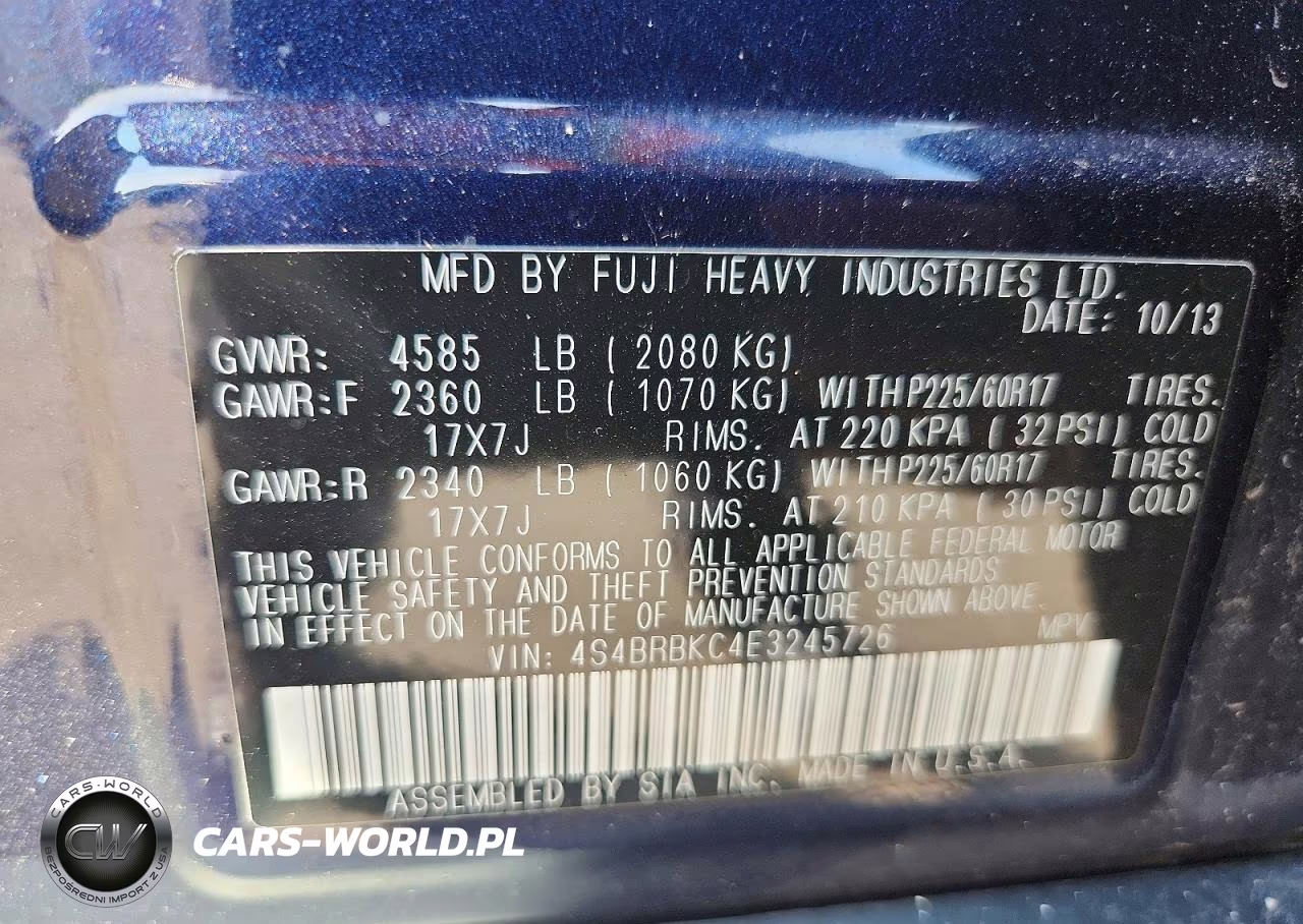 2014 Subaru Outback 2.5I Limited VIN:4S4BRBKC4E3245726 - 13