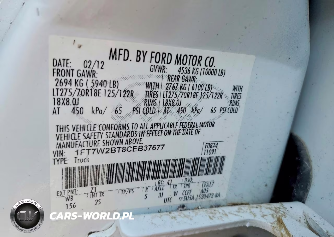 2012 Ford F250 Super Duty VIN:1FT7W2BT8CEB37677 - 12