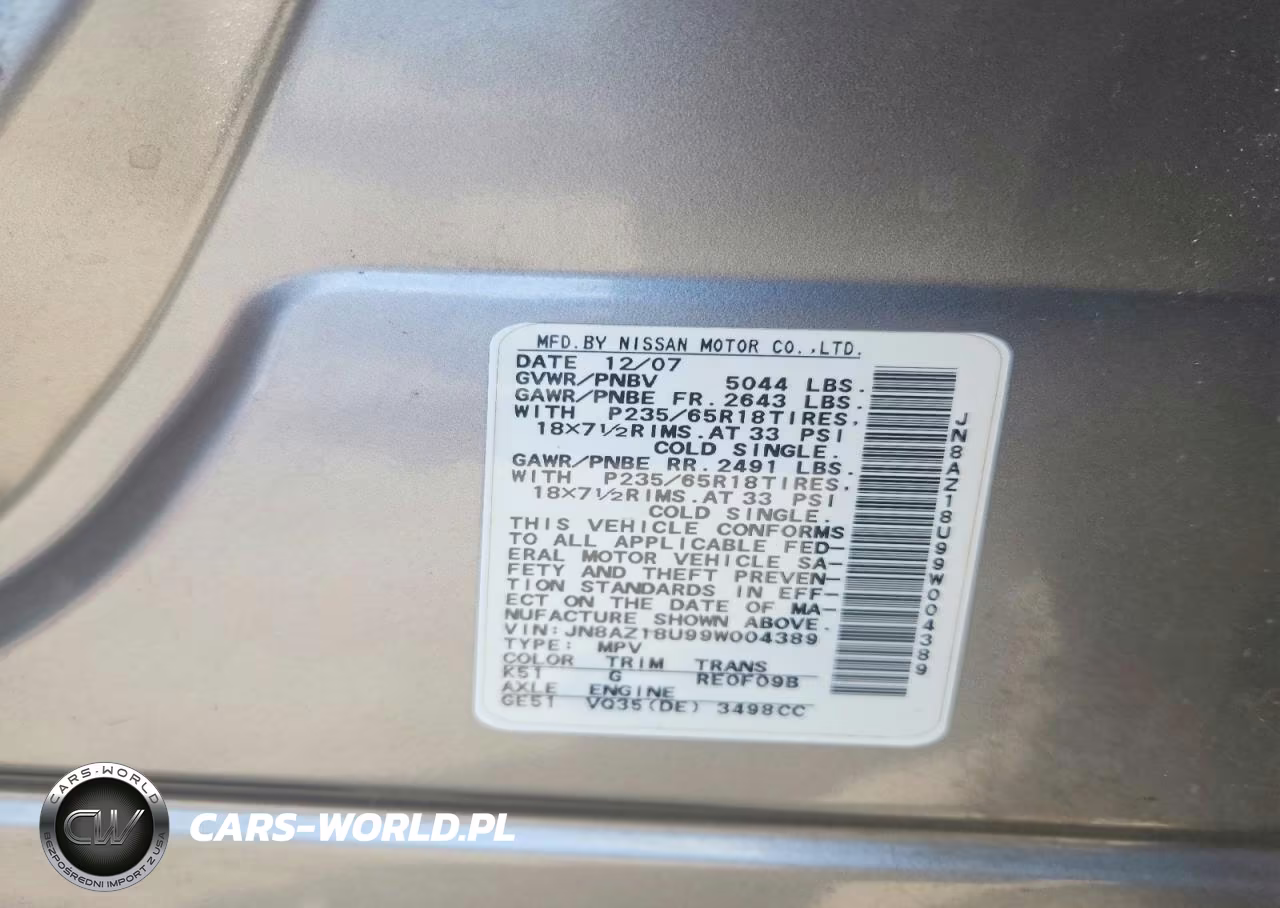 2009 Nissan Murano S VIN:JN8AZ18U99W004389 - 13