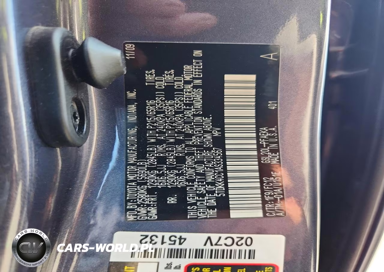 2010 Toyota Sienna Le 7-Passenger VIN:5TDKK4CC1AS334567 - 13