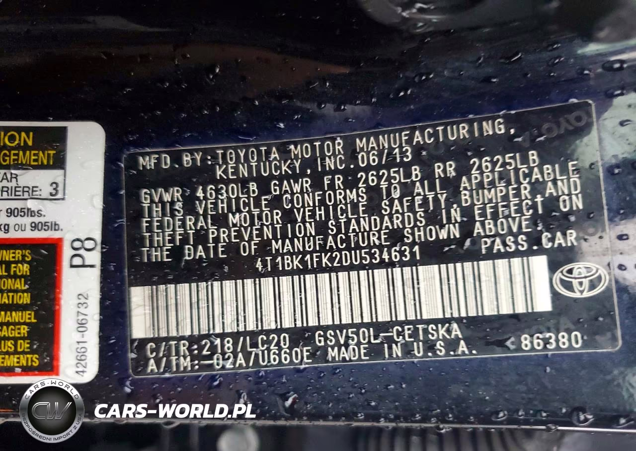 2013 Toyota Camry Se V6 VIN:4T1BK1FK2DU534631 - 12
