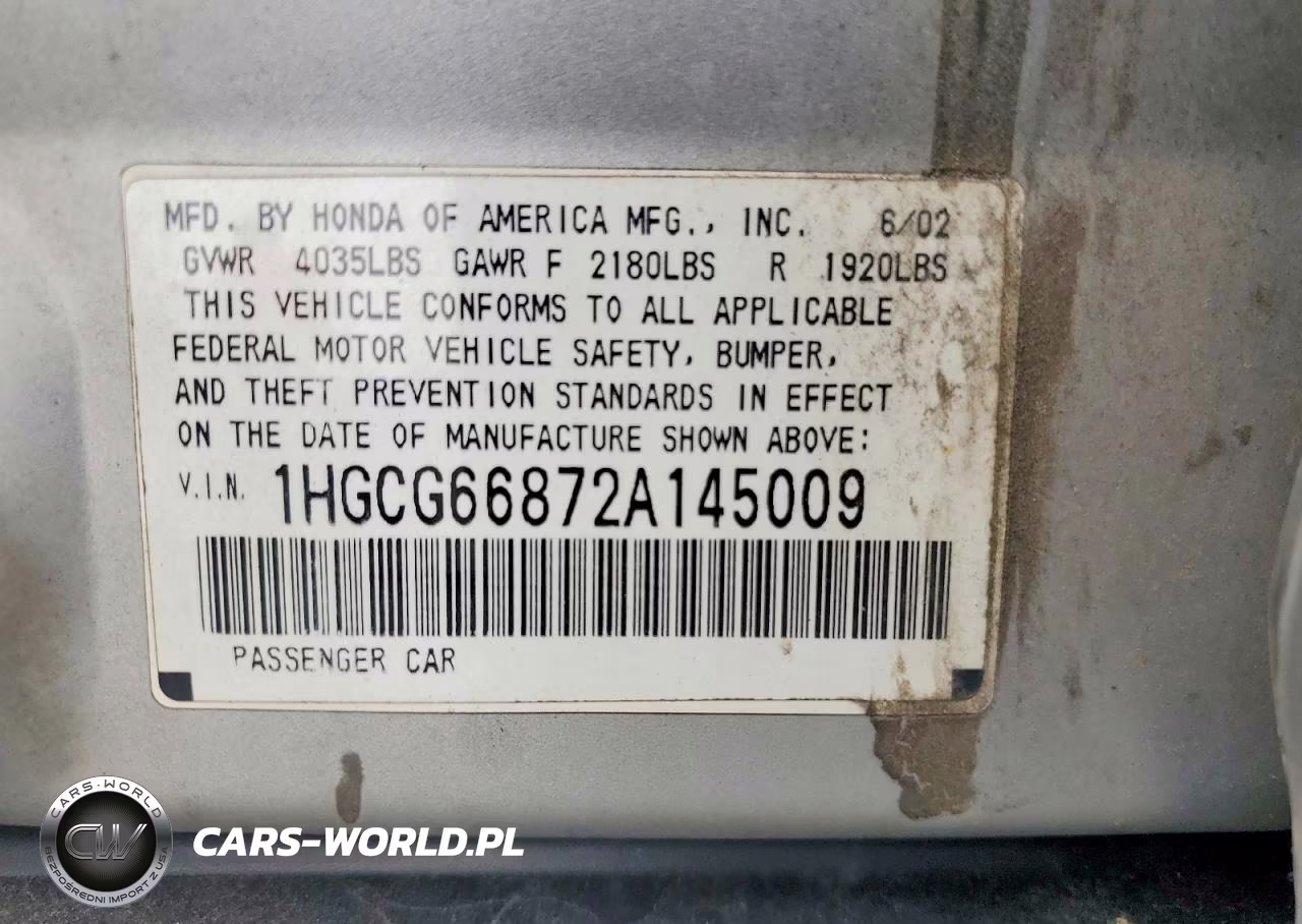 2002 Honda Accord Ex VIN:1HGCG66872A145009 - 13