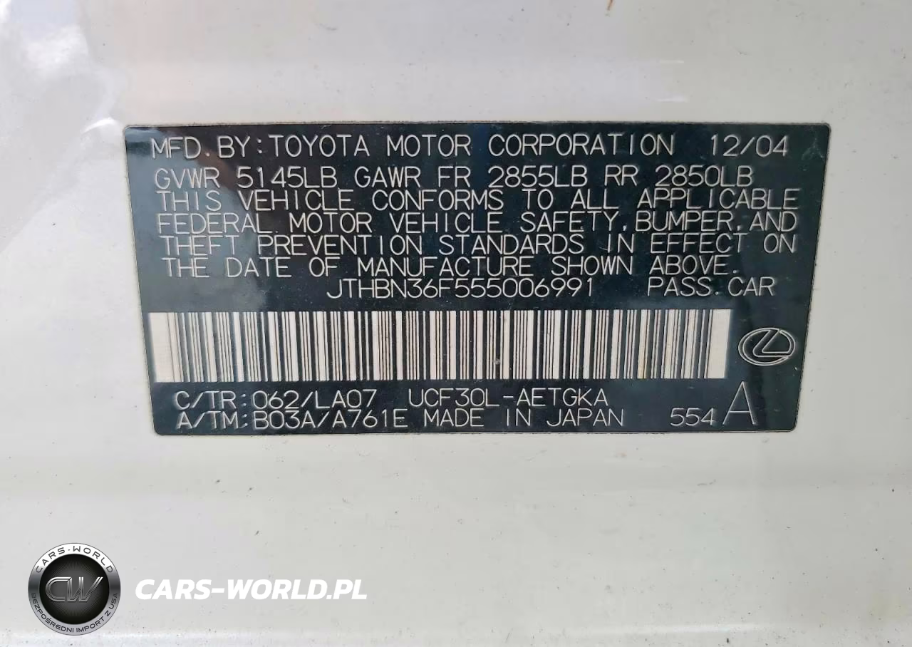 2005 Lexus Ls 430 VIN:JTHBN36F555006991 - 12