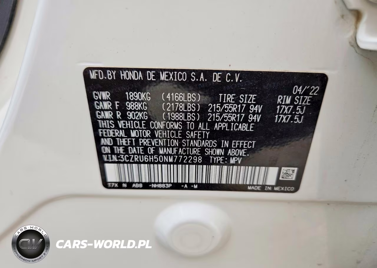 2022 Honda Hr-V Ex VIN:3CZRU6H50NM772298 - 13