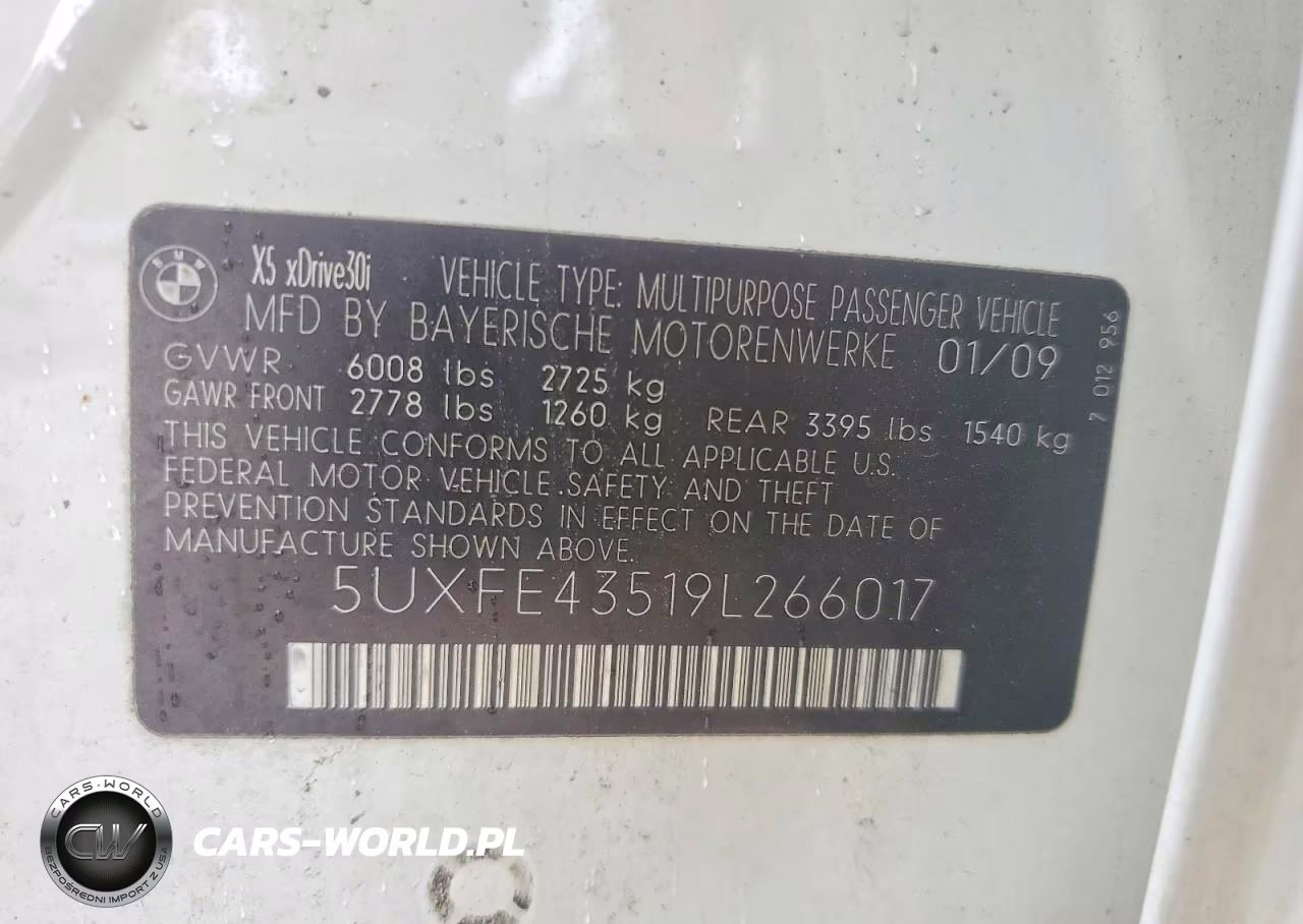 2009 BMW X5 xDrive30I VIN:5UXFE43519L266017 - 14