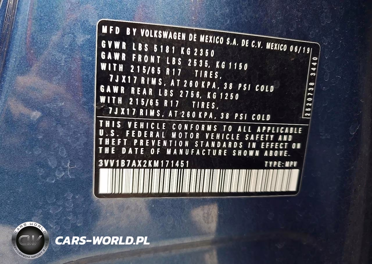 2019 Volkswagen Tiguan S VIN:3VV1B7AX2KM171451 - 13