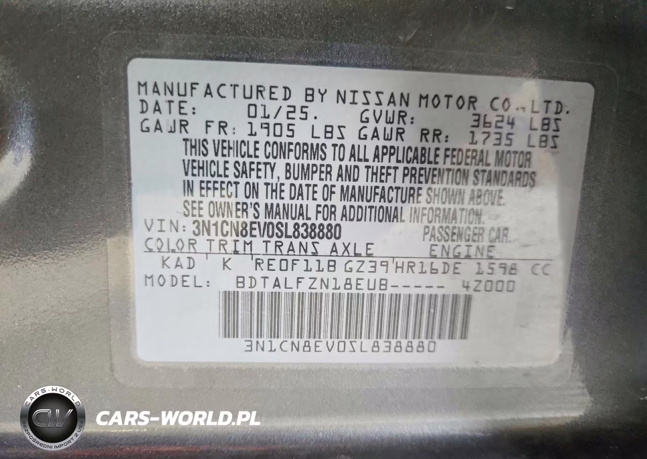 2025 Nissan Versa Sv VIN:3N1CN8EV0SL838880 - 12