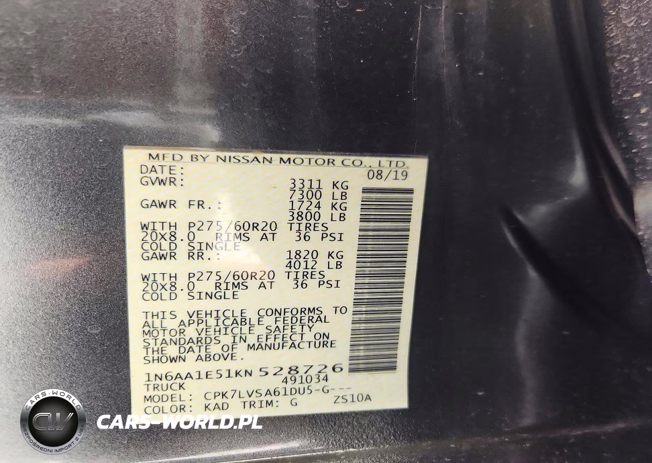 2019 Nissan Titan Sl VIN:1N6AA1E51KN528726 - 12