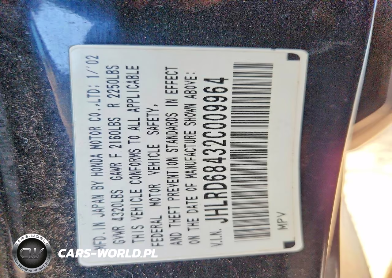 2002 Honda Cr-V Lx VIN:JHLRD68432C009964 - 13