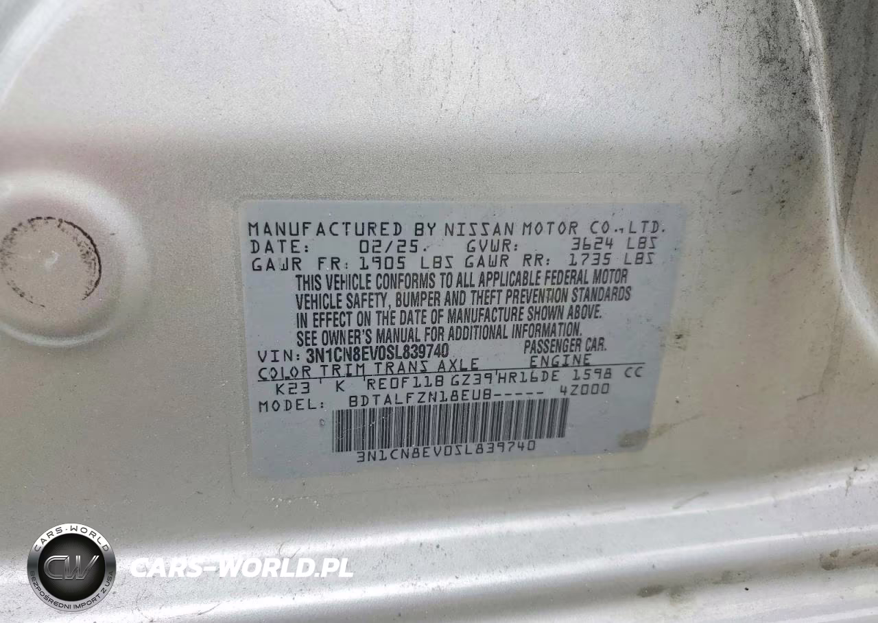 2025 Nissan Versa Sv VIN:3N1CN8EV0SL839740 - 12