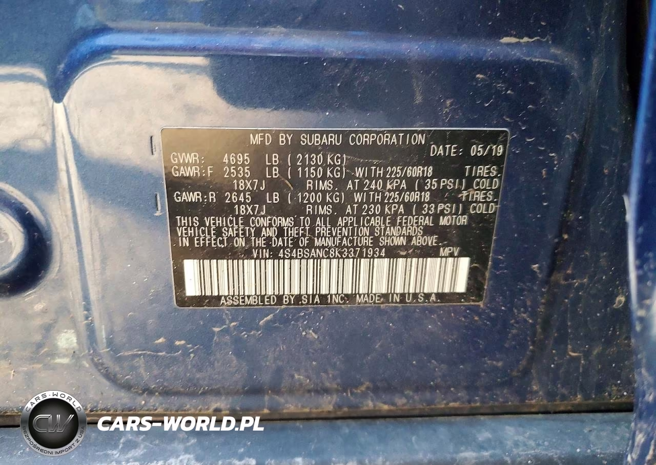 2019 Subaru Outback 2.5I Limited VIN:4S4BSANC8K3371934 - 12
