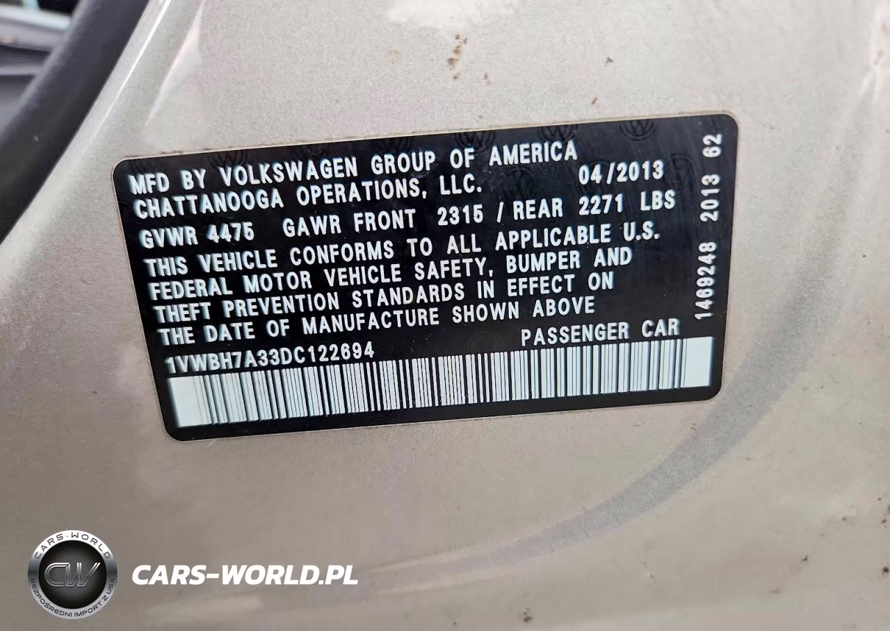 2013 Volkswagen Passat Se VIN:1VWBH7A33DC122694 - 12