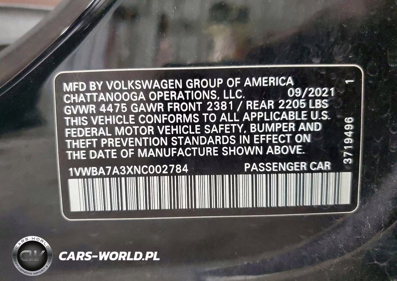 2022 Volkswagen Passat Limited Edition VIN:1VWBA7A3XNC002784 - 12