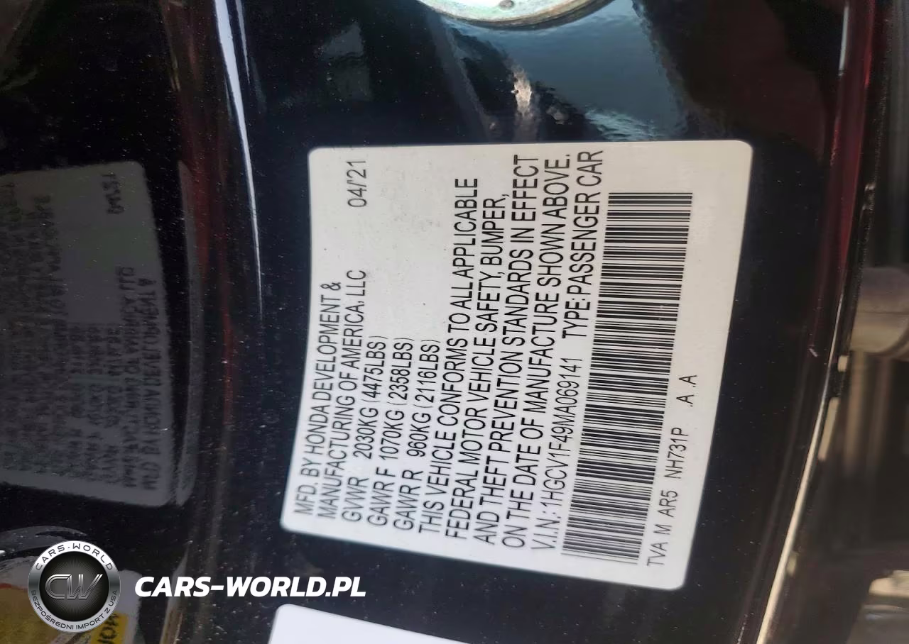 2021 Honda Accord Sport Se VIN:1HGCV1F49MA069141 - 13
