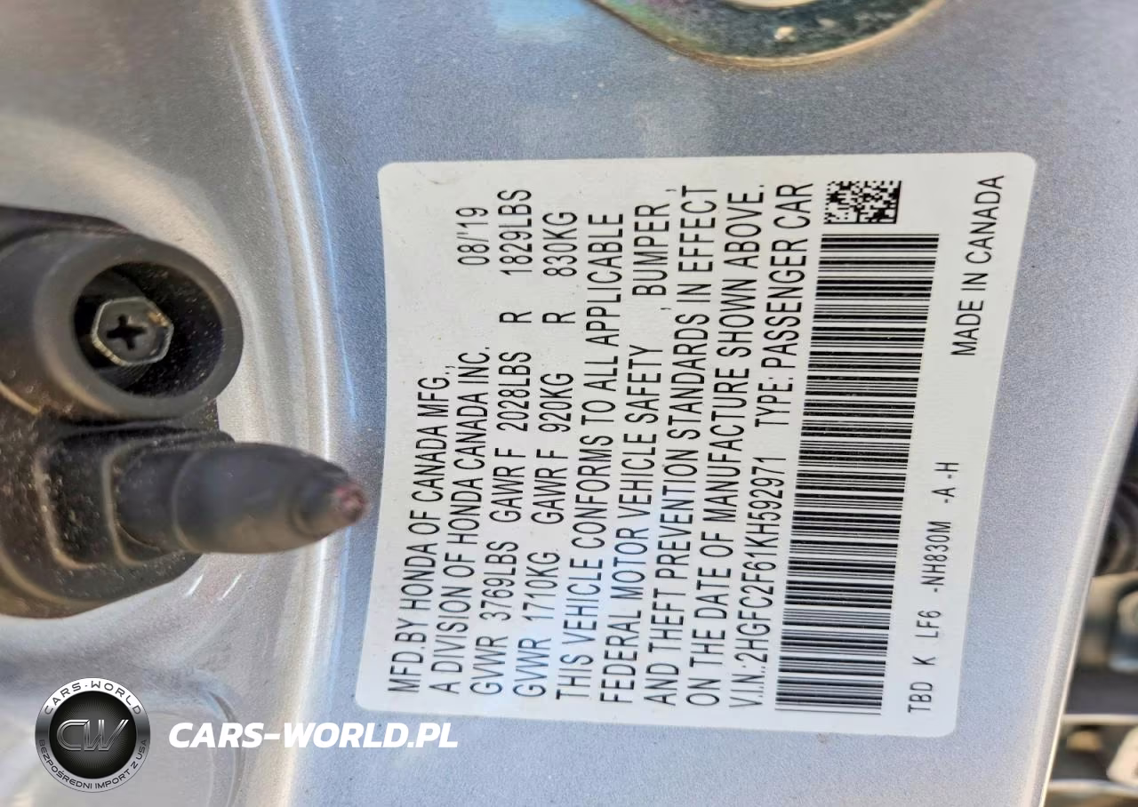 2019 Honda Civic Lx VIN:2HGFC2F61KH592971 - 12