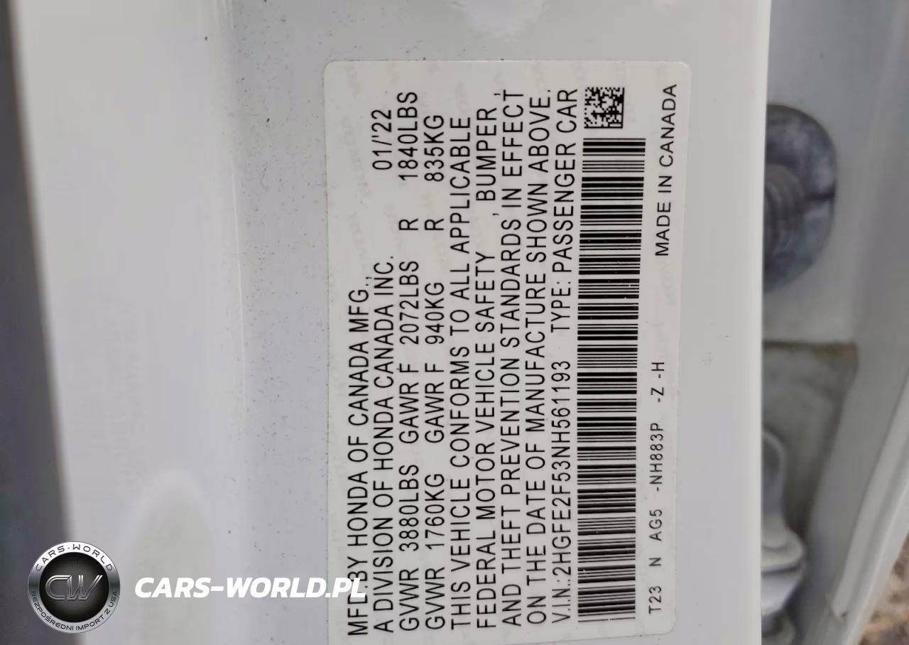 2022 Honda Civic Sport VIN:2HGFE2F53NH561193 - 12