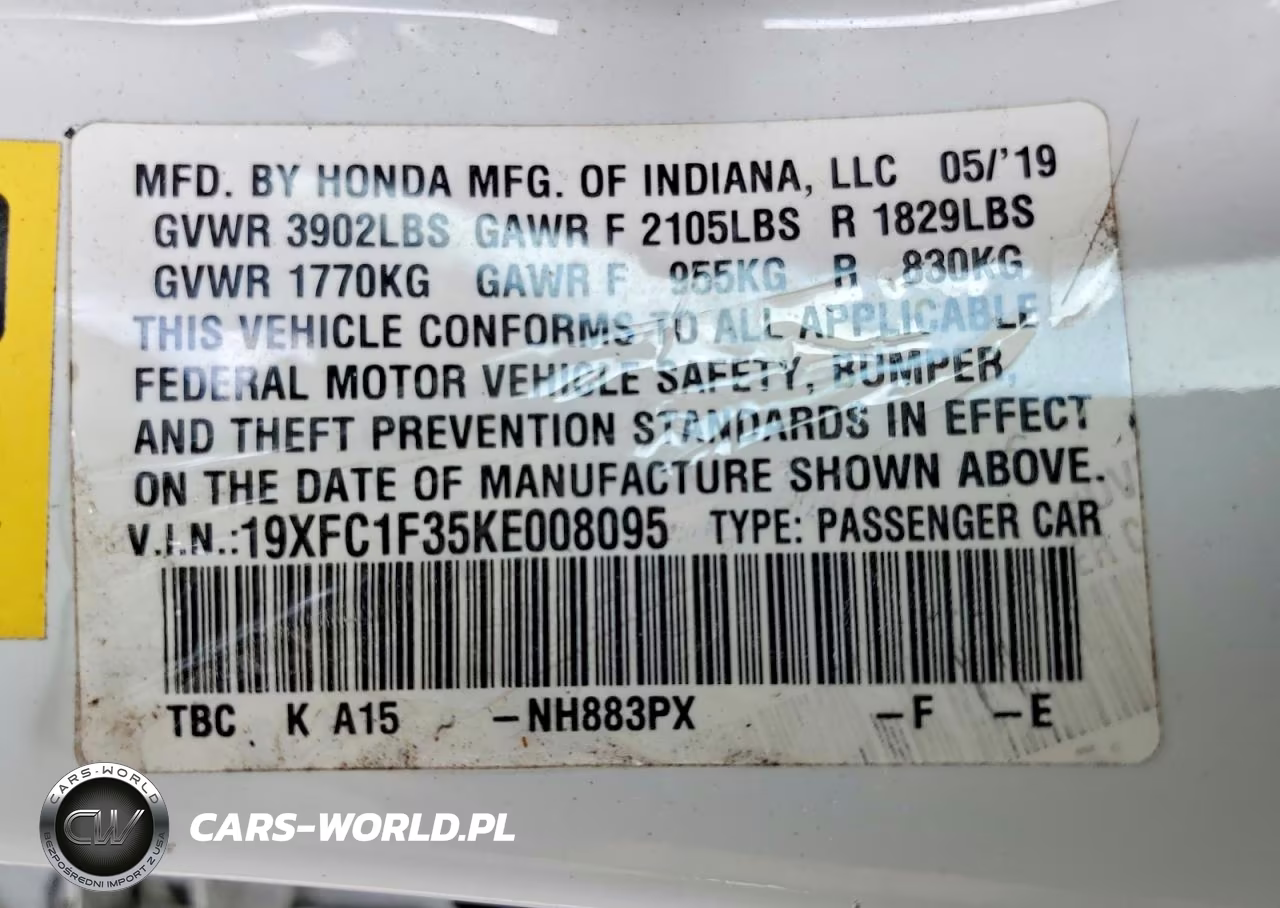 2019 Honda Civic Ex VIN:19XFC1F35KE008095 - 13