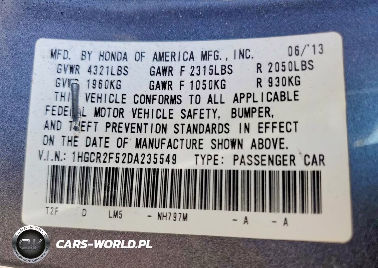 2013 Honda Accord Sport VIN:1HGCR2F52DA235549 - 12