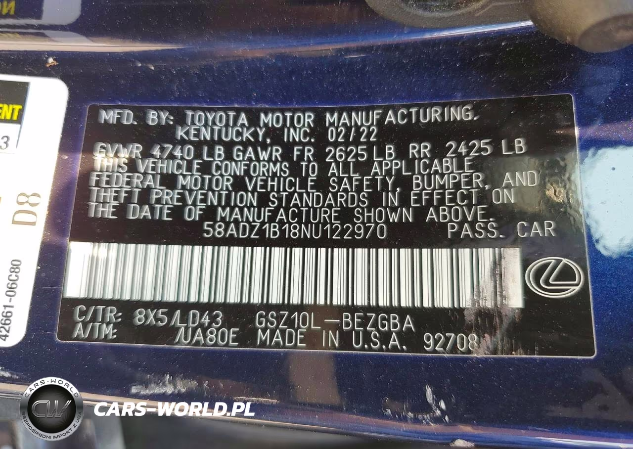 2022 Lexus Es 350 Base VIN:58ADZ1B18NU122970 - 12