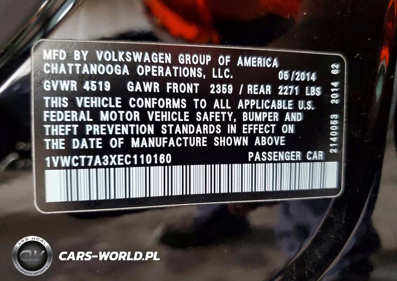 2014 Volkswagen Passat Sel VIN:1VWCT7A3XEC110160 - 12