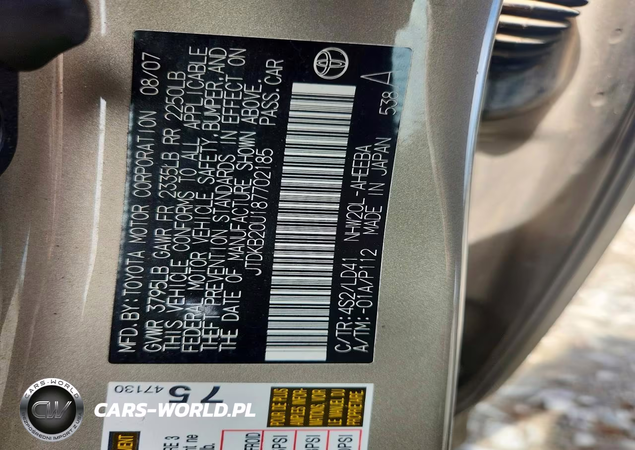 2008 Toyota Prius Base VIN:JTDKB20U187702185 - 12