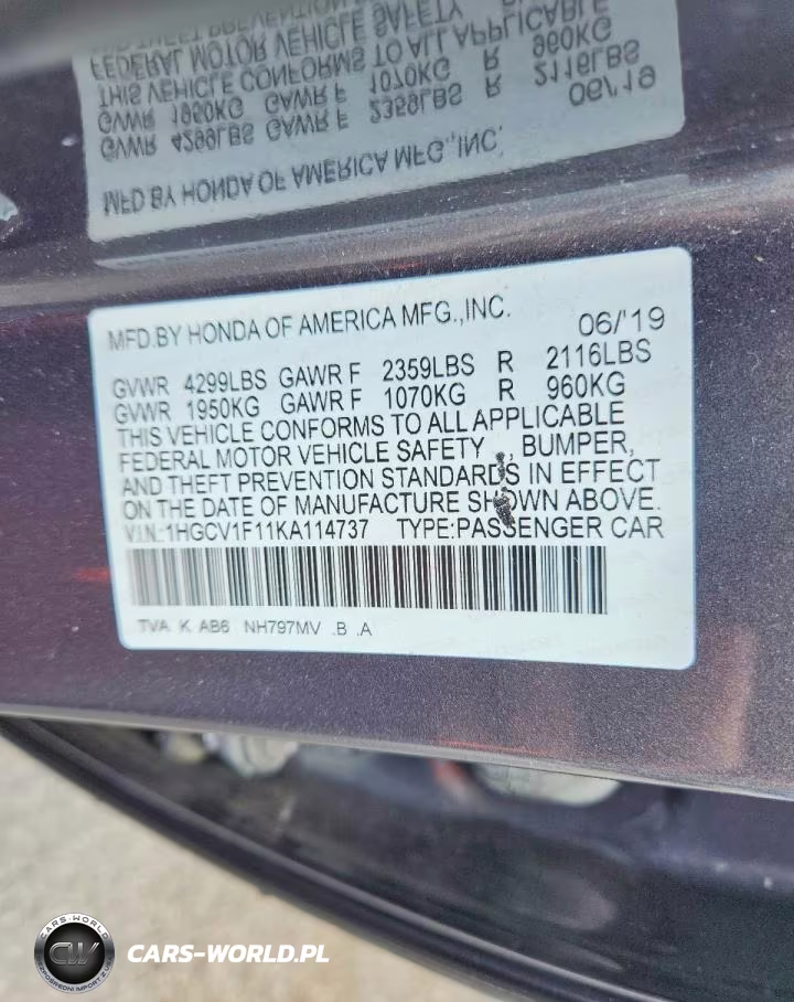 2019 Honda Accord Lx VIN:1HGCV1F11KA114737 - 13