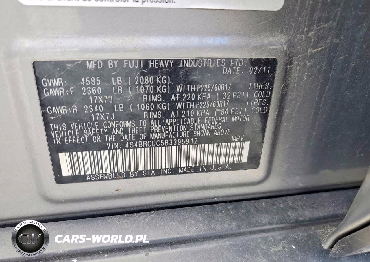 2011 Subaru Outback 2.5I Limited VIN:4S4BRCLC5B3395912 - 13