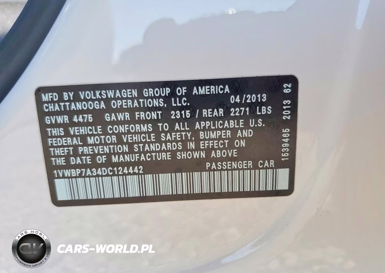 2013 Volkswagen Passat Se VIN:1VWBP7A34DC124442 - 12