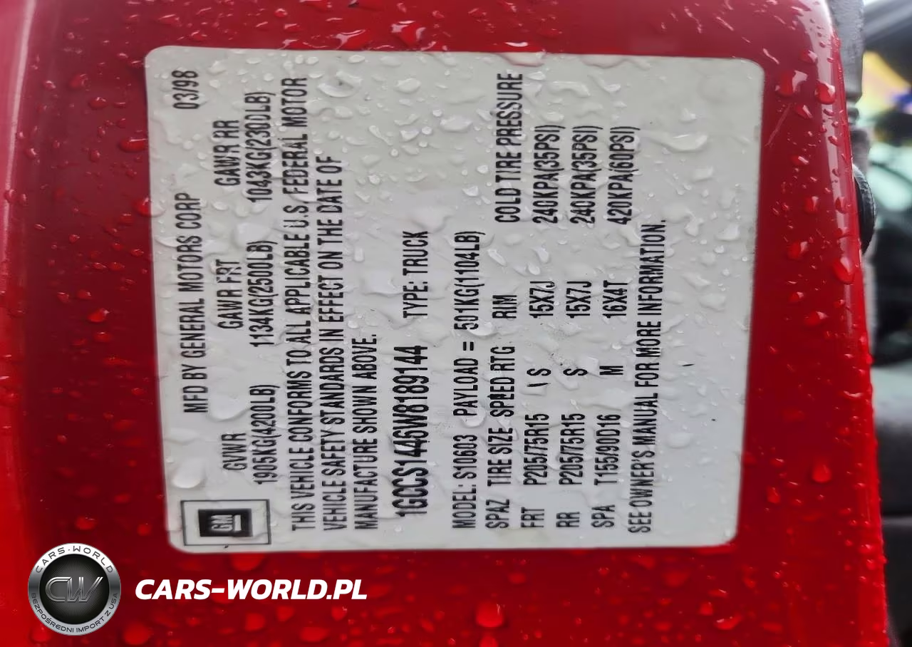 1998 Chevrolet S Truck S10 VIN:1GCCS1446W8189144 - 12