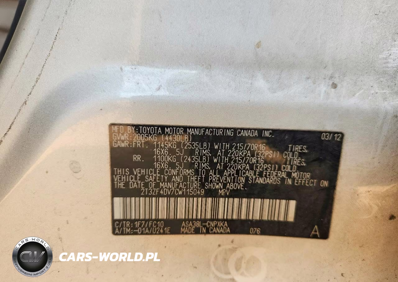 2012 Toyota Rav4 4Wd VIN:2T3ZF4DV7CW115049 - 13