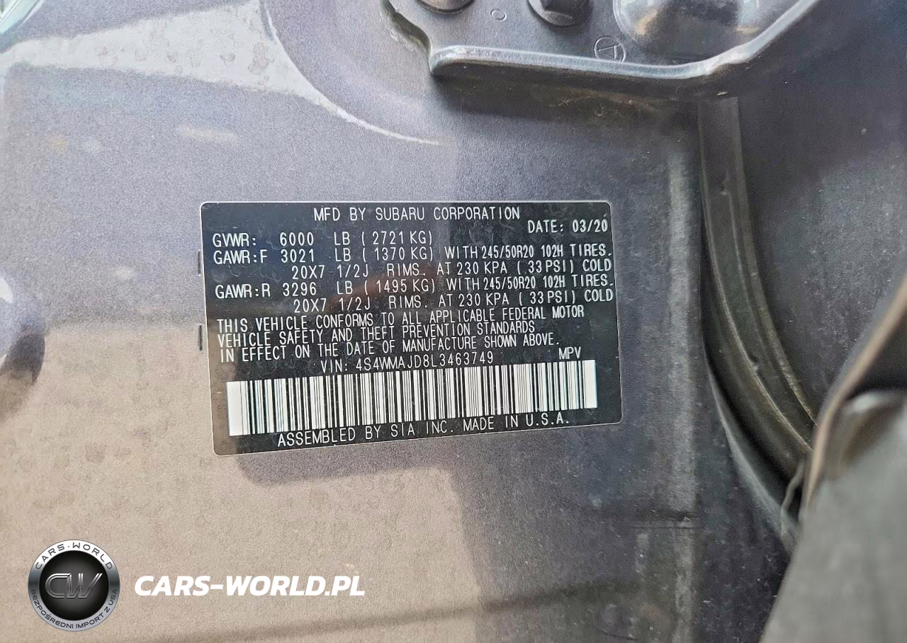 2020 Subaru Ascent Limited VIN:4S4WMAJD8L3463749 - 14