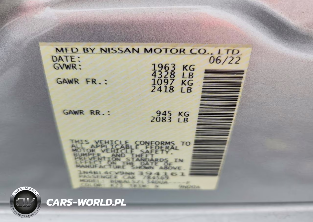 2022 Nissan Altima Sr VIN:1N4BL4CV9NN394161 - 12