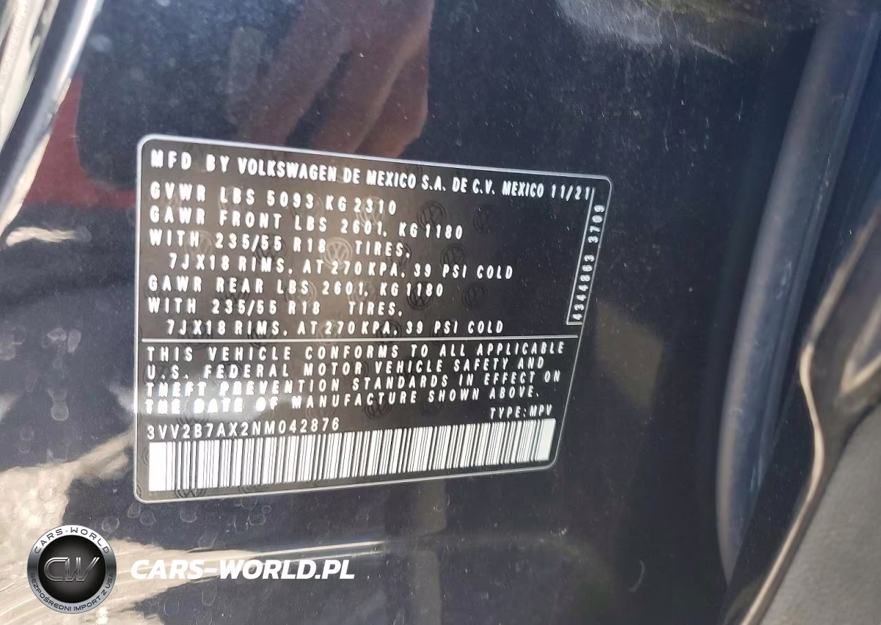 2022 Volkswagen Tiguan Se VIN:3VV2B7AX2NM042876 - 13