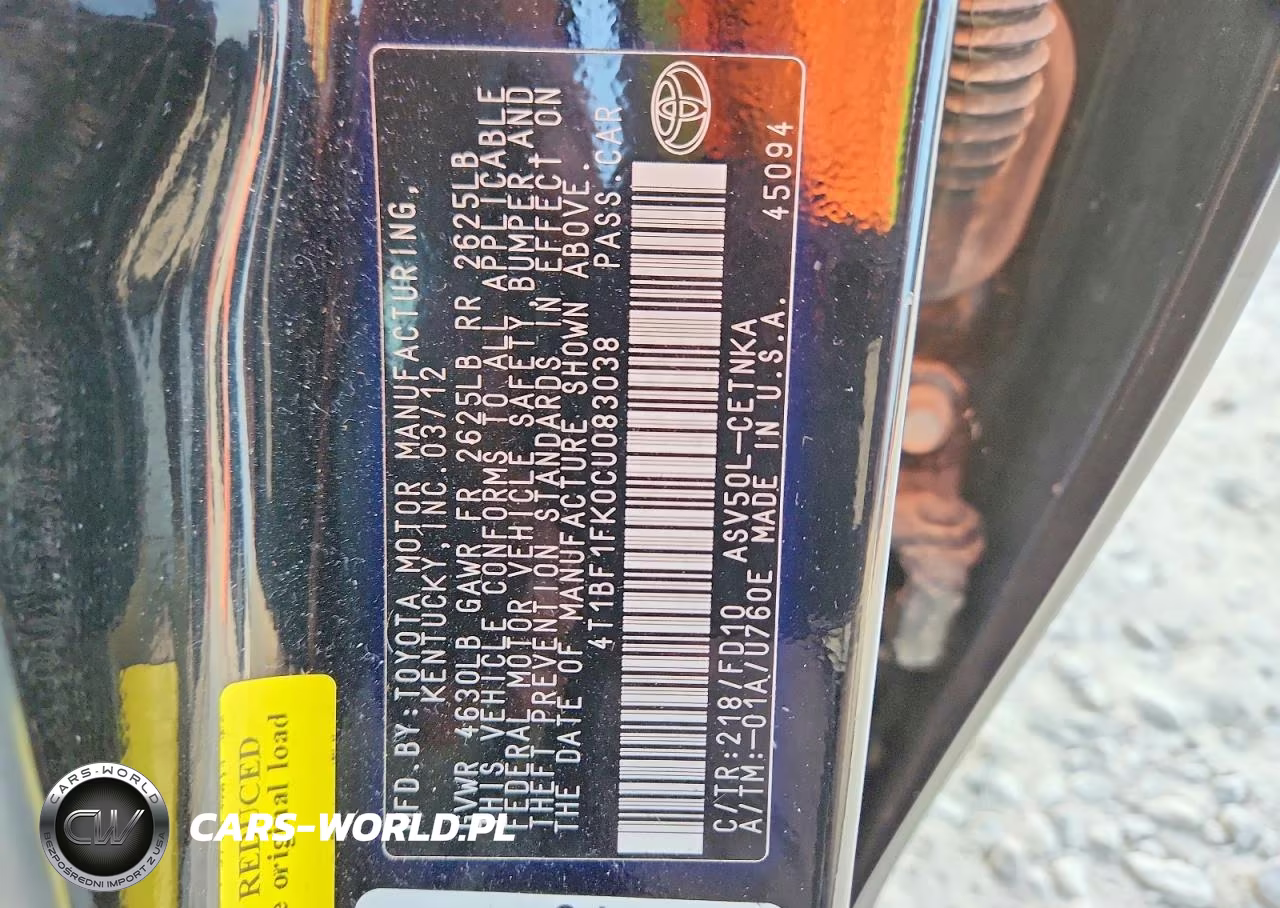 2012 Toyota Camry Le VIN:4T1BF1FK0CU083038 - 12