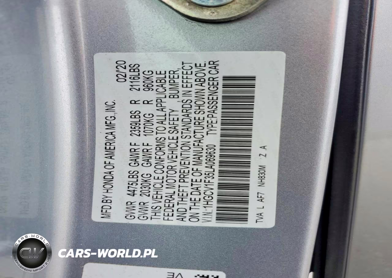 2020 Honda Accord Sport VIN:1HGCV1F35LA069630 - 12
