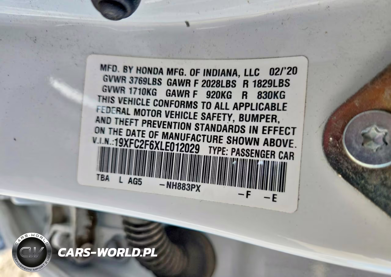 2020 Honda Civic Lx VIN:19XFC2F6XLE012029 - 12