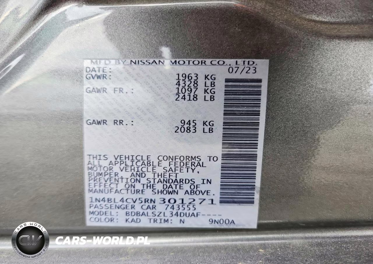 2024 Nissan Altima Sr VIN:1N4BL4CV5RN301271 - 12