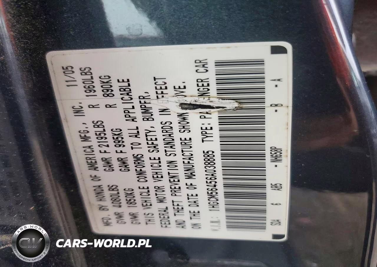 2006 Honda Accord Lx VIN:1HGCM56456A038885 - 12