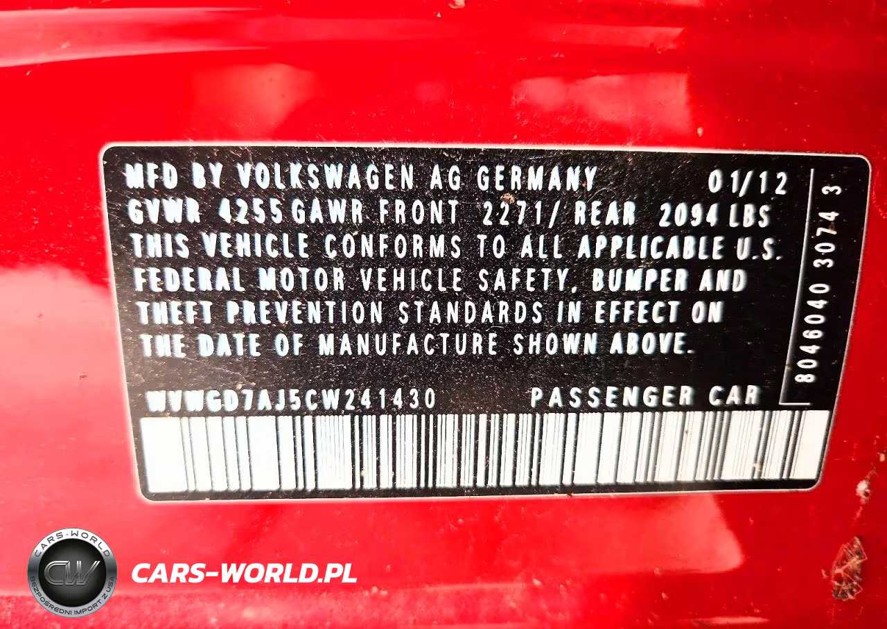 2012 Volkswagen Gti VIN:WVWGD7AJ5CW241430 - 12
