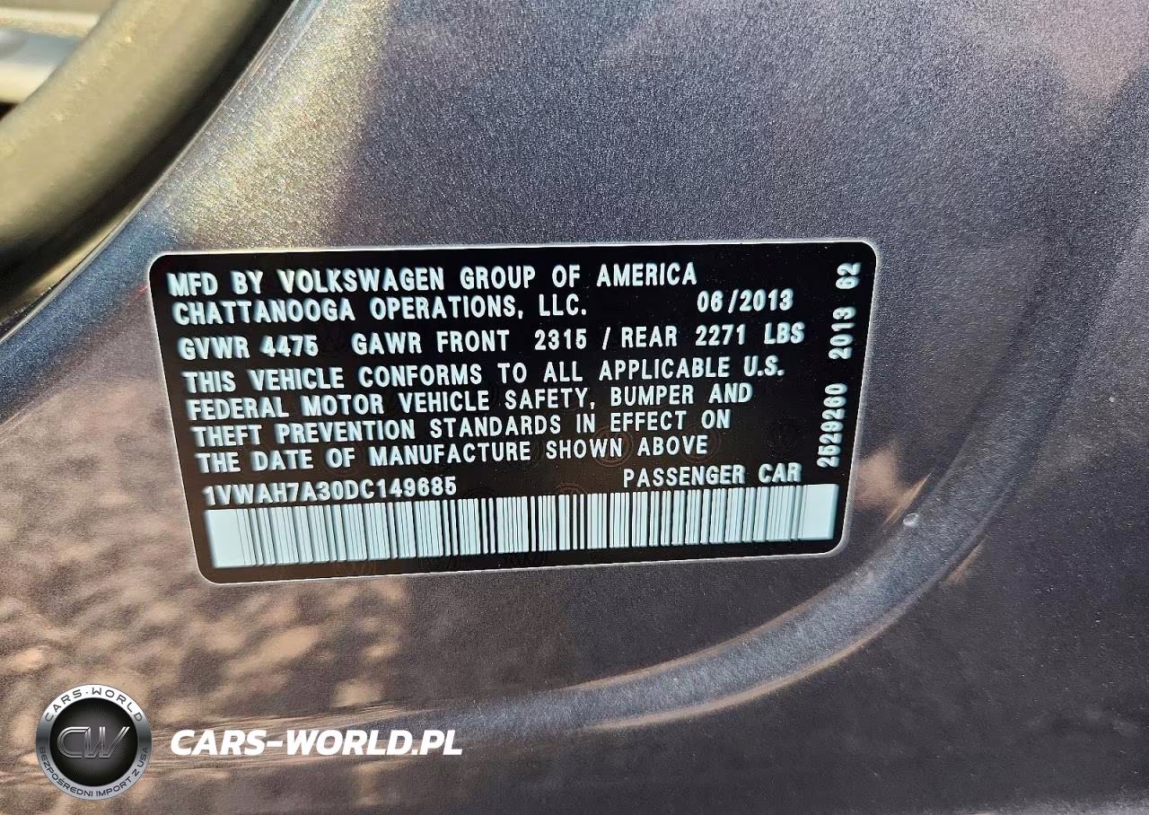 2013 Volkswagen Passat S VIN:1VWAH7A30DC149685 - 12