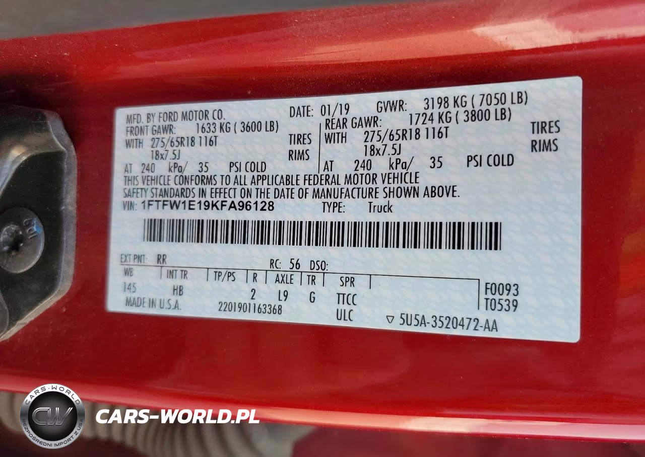 2019 Ford F150 Supercrew VIN:1FTFW1E19KFA96128 - 12