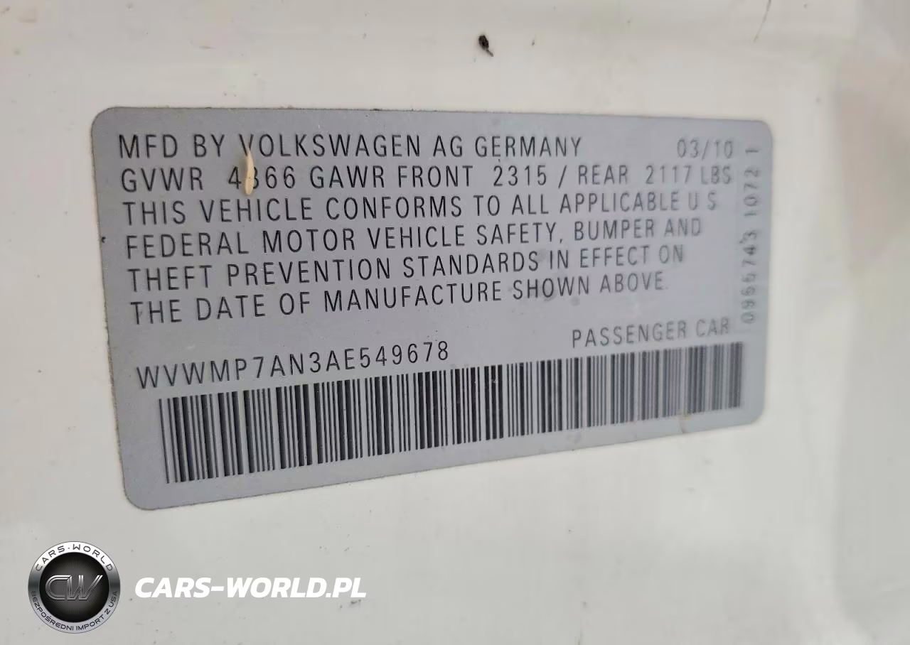 2010 Volkswagen Passat Sport VIN:WVWMP7AN3AE549678 - 12