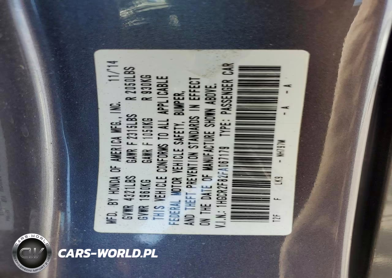 2015 Honda Accord Exl VIN:1HGCR2F82FA067179 - 12