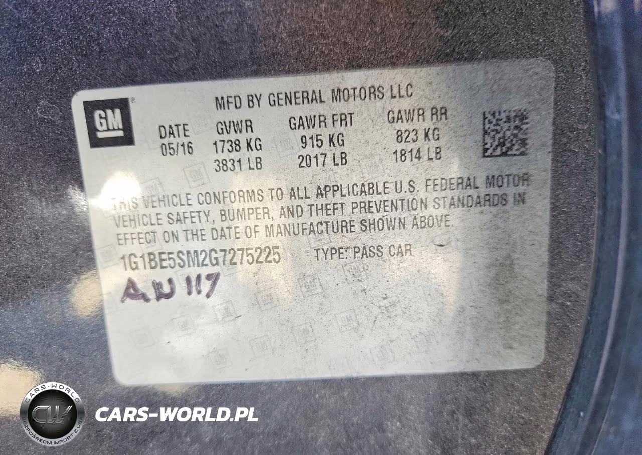 2016 Chevrolet Cruze Lt VIN:1G1BE5SM2G7275225 - 13