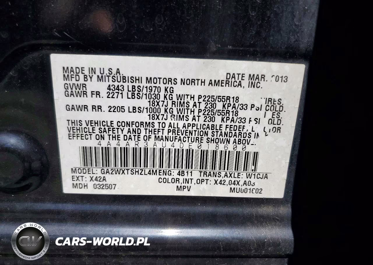 2013 Mitsubishi Outlander Sport Es VIN:4A4AR3AU4DE018600 - 13