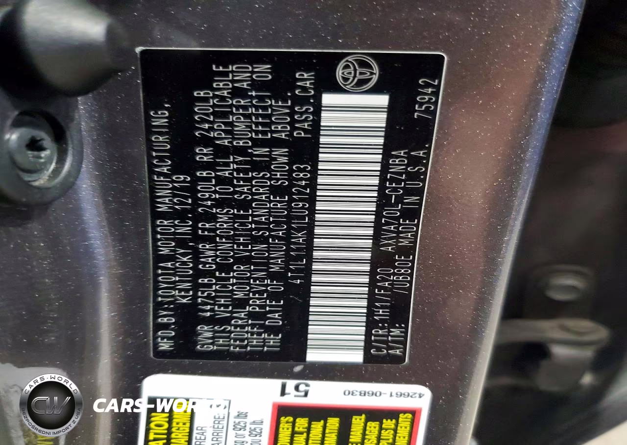 2020 Toyota Camry Le VIN:4T1L11AK1LU912483 - 12