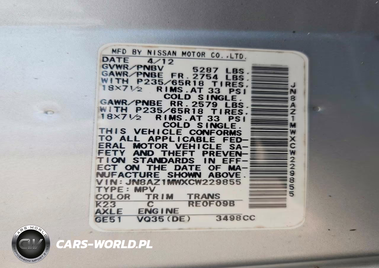 2012 Nissan Murano S VIN:JN8AZ1MWXCW229855 - 13
